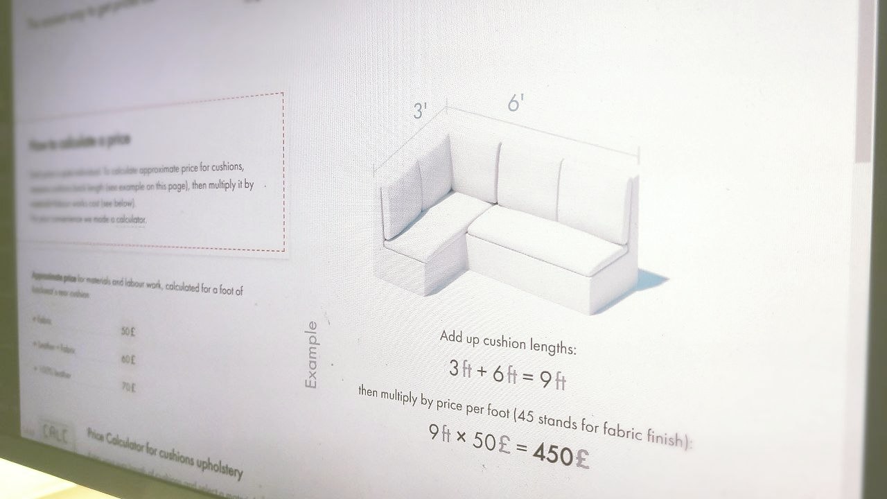 screenshot of our upholstery prices page with calculation scheme depicted